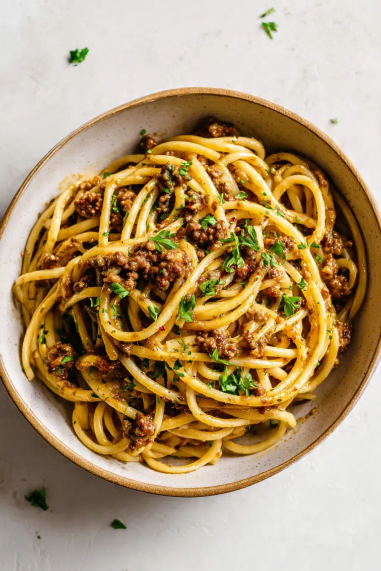 Spicy Garlic Butter Beef Pasta