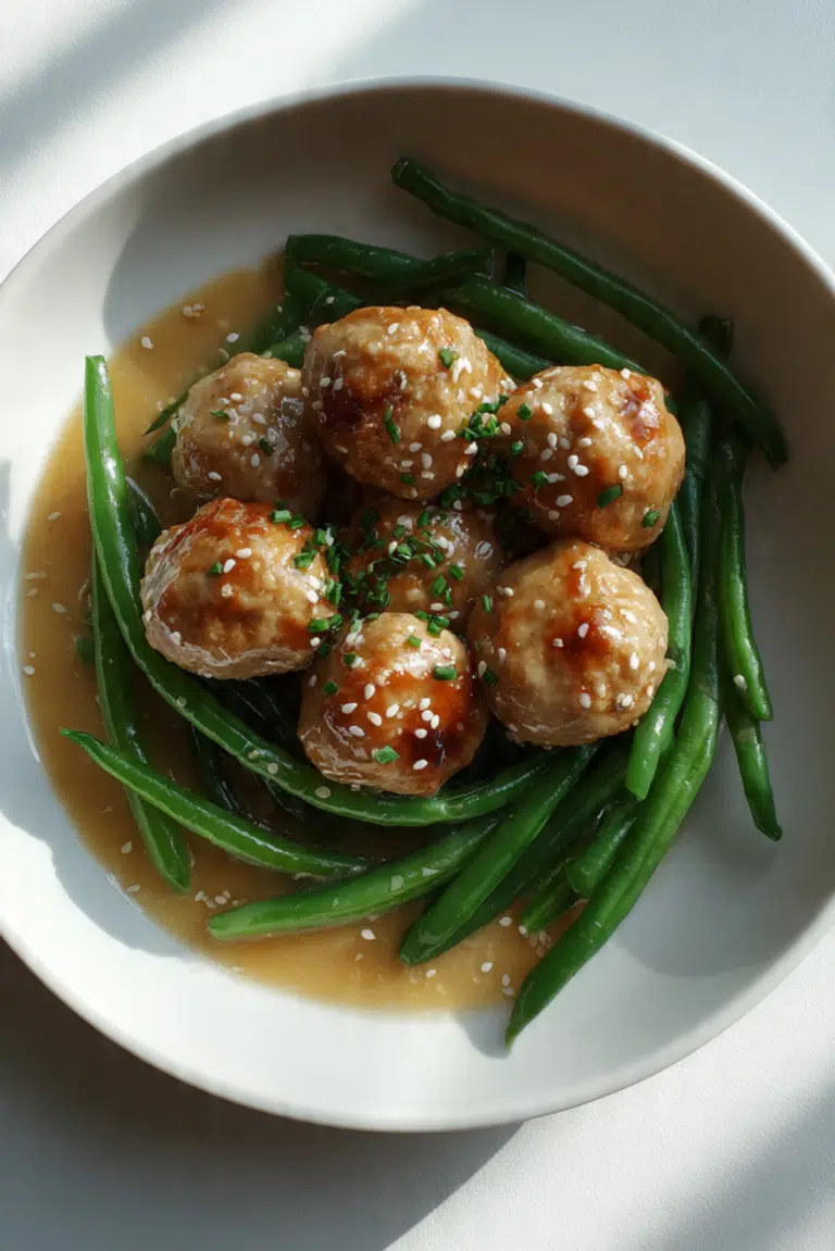 Chicken Meatballs With Sesame Green Beans