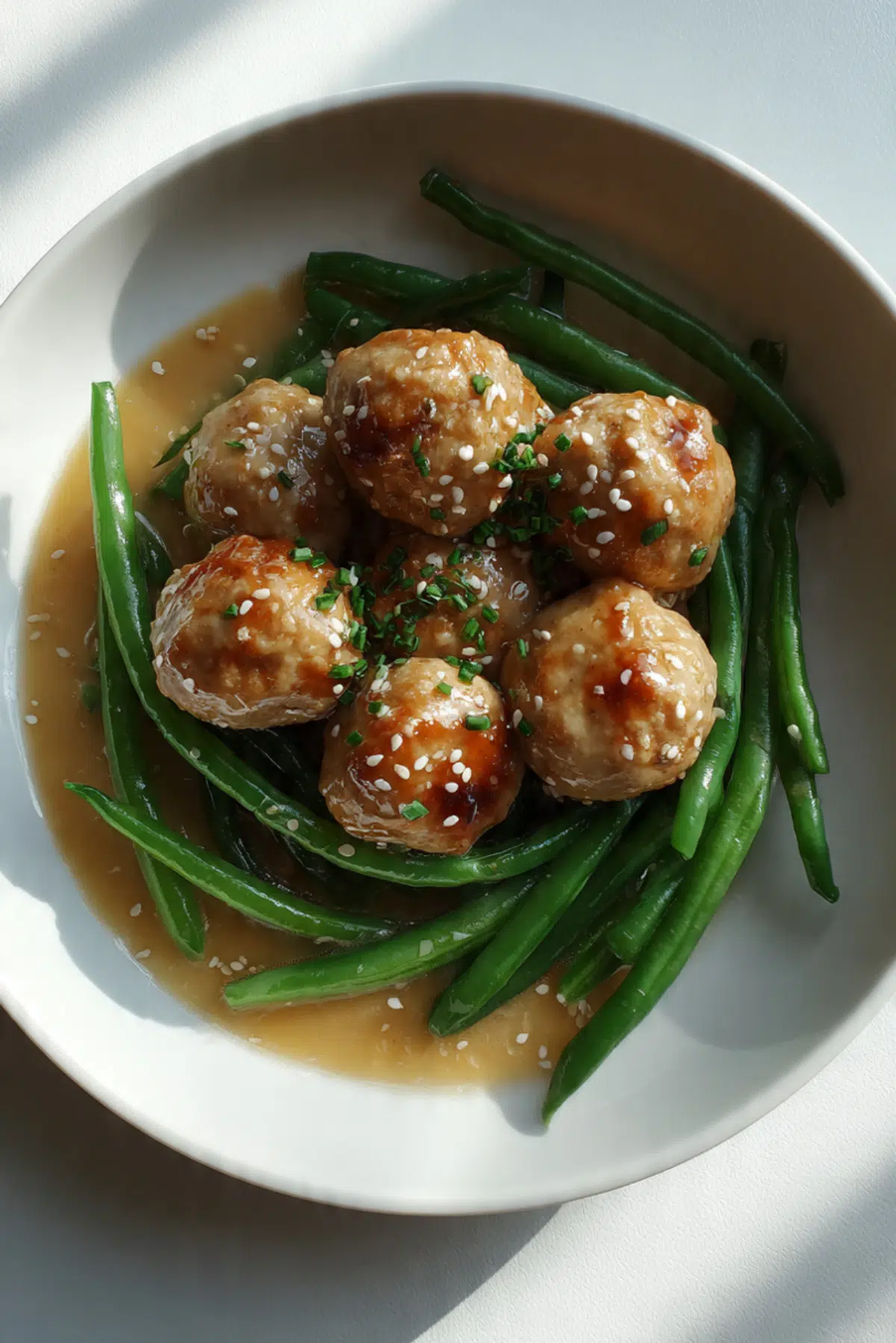 Chicken Meatballs With Sesame Green Beans