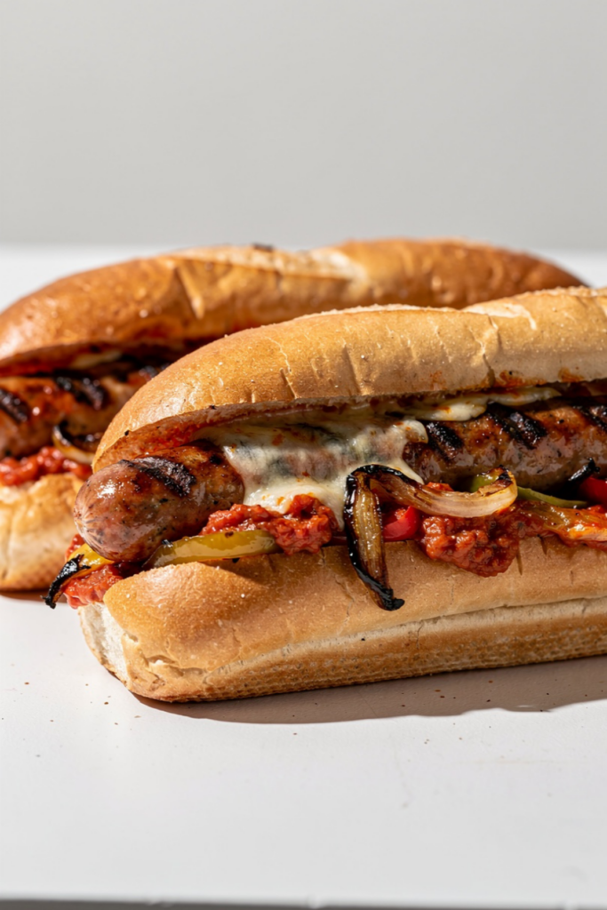 Grilled Sausage Grinders with Grilled Tomato Sauce