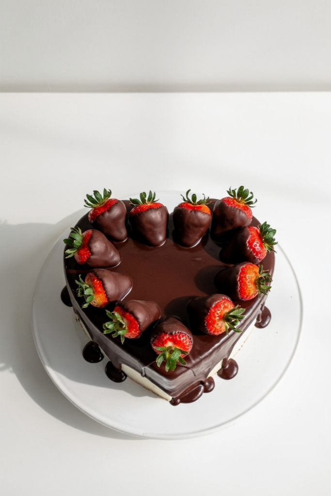 Chocolate Covered Strawberry Heart Cake