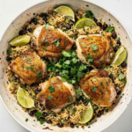 One-Pot Chicken Thighs with Cilantro Rice and Beans