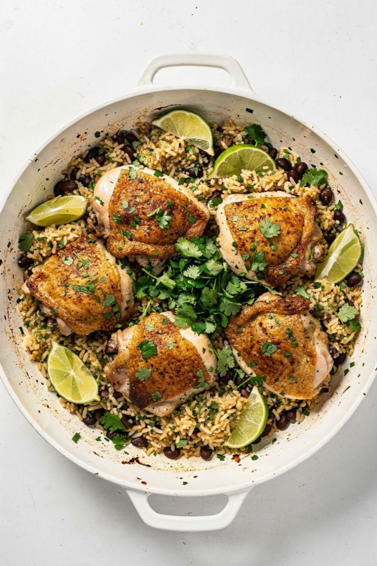 One-Pot Chicken Thighs with Cilantro Rice and Beans